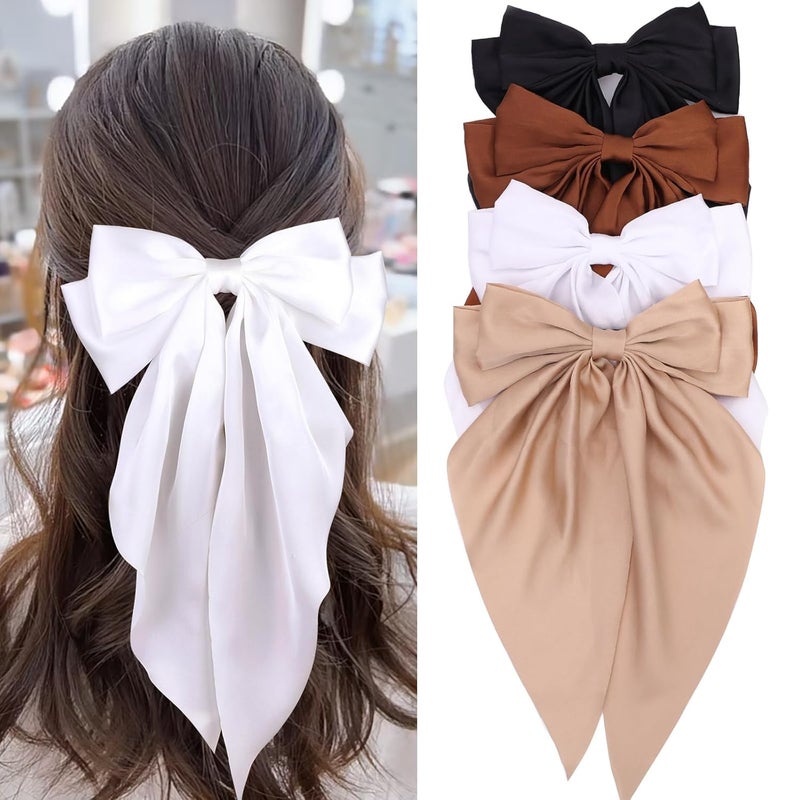 MRJ 4 Pcs Silky Satin Hair Bows Big Hair Ribbons for Women Large Hair Clips for Girls Hair Accessories Barrettes Metal Clips Bowknot Aesthetic - Image 1